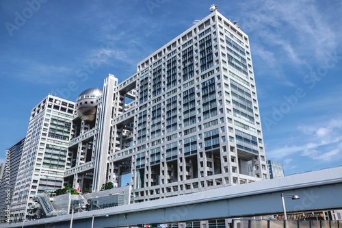 Photos Fuji TV building and Odaiba landscape at sunny day, Japan