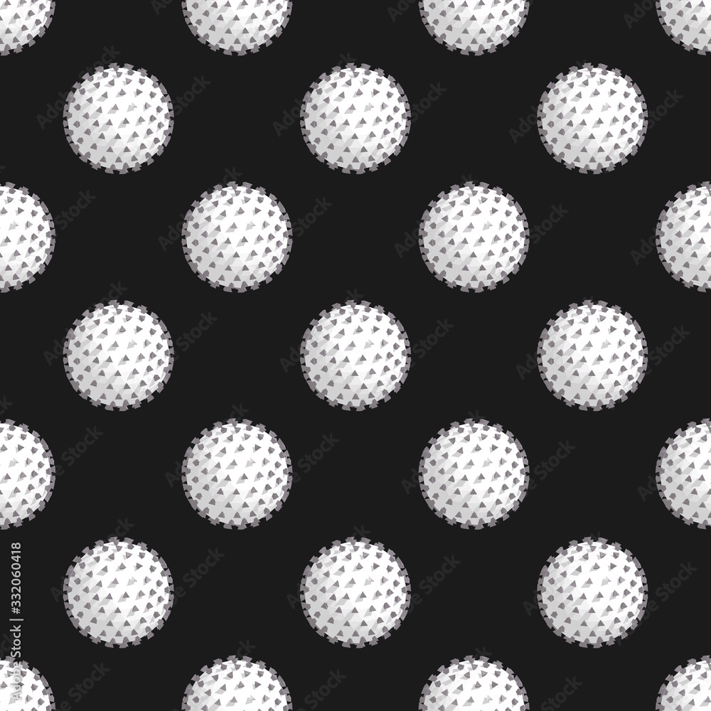 Minimalistic seamless pattern depicting an abstract virus in the form of a sphere and a crown of tetrahedrons. Alert or danger background. 3d illustration