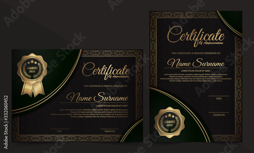 Black and gold certificate template	