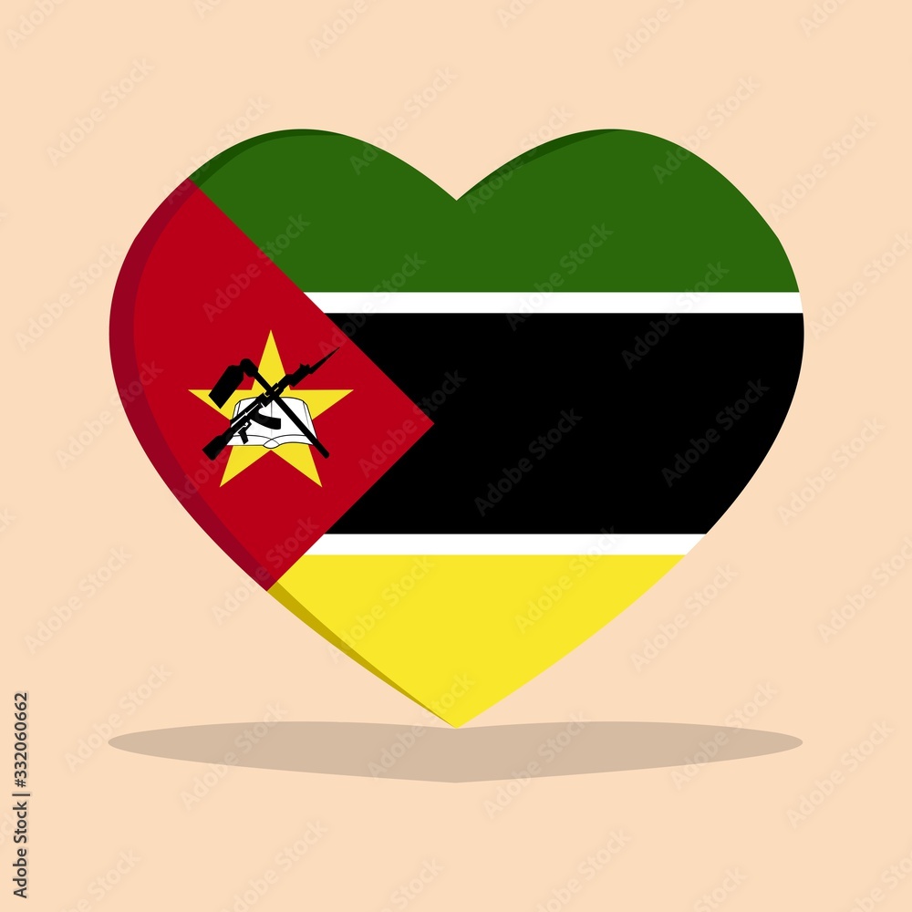 The national flag of mozambique love icon isolated on cream background vector illustration The national flag of mozambique love icon isolated on cream background vector illustration
