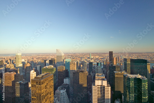 Panoramic views of New York City at sunset looking toward Central Park from Rockefeller Square ÒTop of the RockÓ New York City, New York © spiritofamerica