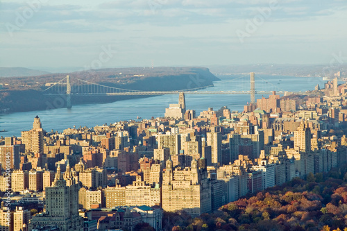 Panoramic views of New York City and Hudson River at sunset looking toward Central Park from Rockefeller Square ÒTop of the RockÓ New York City, New York