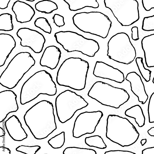 Stones handdrawn seamless black and white pattern. Vector illustration.