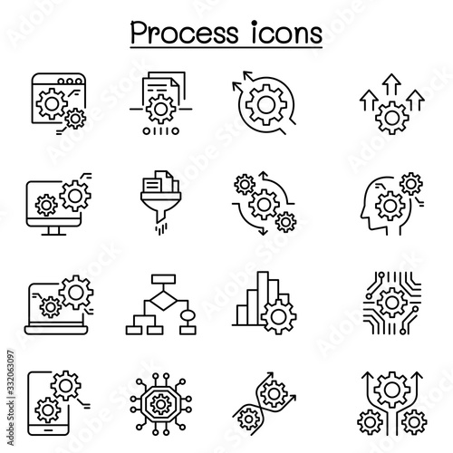Process, data analysis icon set in thin line style
