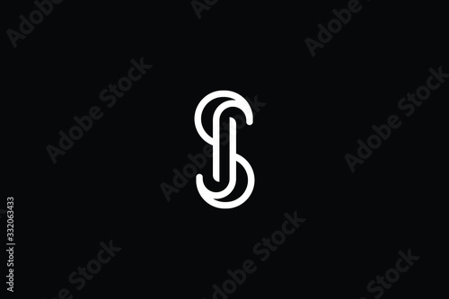 Minimal elegant monogram art logo. Outstanding professional trendy awesome artistic S SJ JS initial based Alphabet icon logo. Premium Business logo White color on black background