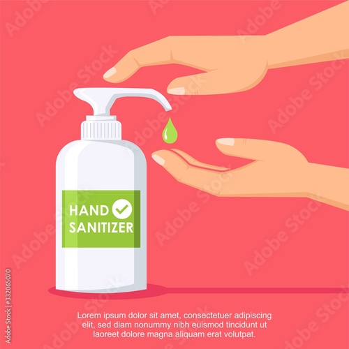 Hand Sanitizer gel and hands illustration concept