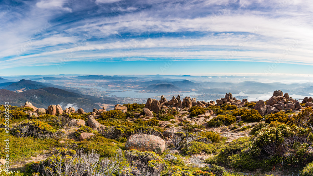 Ealry morning dawn panormic view over greater Hobart and the wilderness from Mount Wellington, Hobart, Tasmania. Ealry morning dawn panormic view over greater Hobart and the wilderness from Mount Wellington, Hobart, Tasmania.