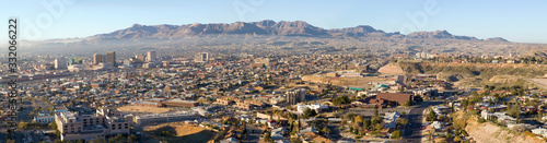 Panoramic view of skyline and downtown of El Paso Texas looking toward Juarez, Mexico