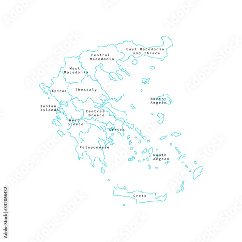 Vector illustration of administrative division map of Greece. Vector map.