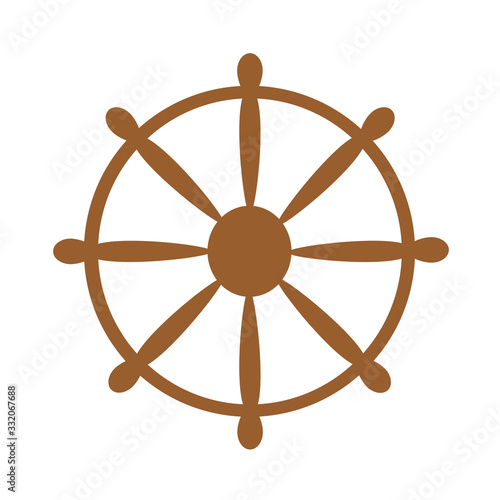The ship's rudder wheel. Vector drawing of the steering wheel symbol.