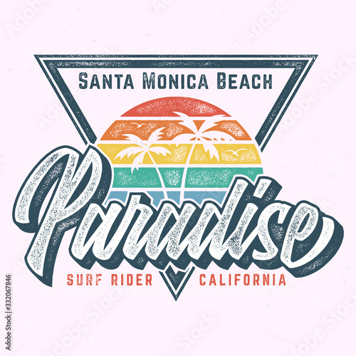 Paradise - Santa Monica Beach - Aged Tee Design For Printing