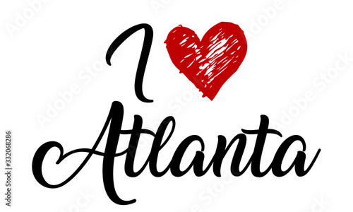 I Love Atlanta Creative Cursive Typographic Template with red heart.