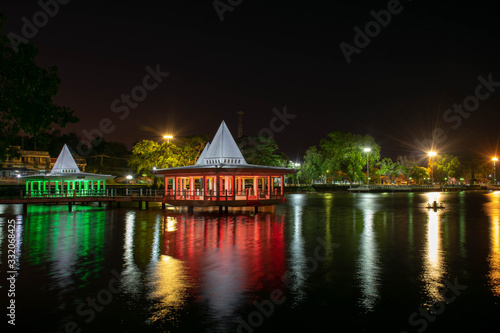 A beautiful night water pavilion in Asia