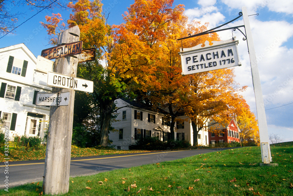 Directional signs in Peacham, VT in Autumn
