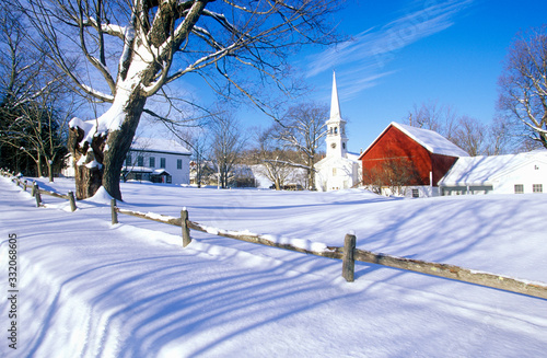 Church in Peacham, VT in snow in winter photo