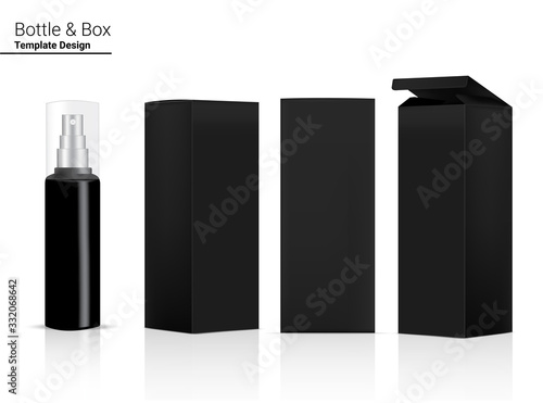 Spray Bottle Mock up Realistic Cosmetic and Box for Skincare Product or medicine on White Background Illustration. Health Care and Medical Concept Design.