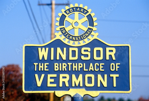 Rotary Club welcome sign at entrance to Windsor, VT photo