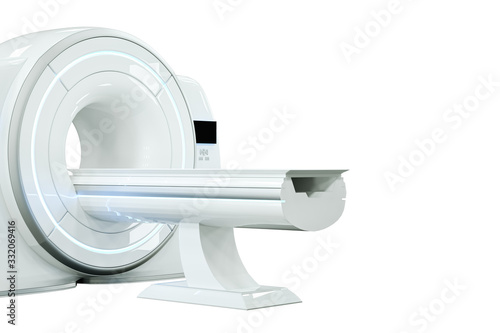 MRI machine, magnetic resonance imaging machine isolated on white background. Concept medicine, technology, future. 3D rendering, 3D illustration, copy space.