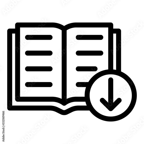 Book and arrow download icon. Outline book and arrow download vector icon for web design isolated on white background