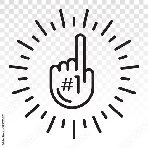 set of number 1 (one) fan hand glove with finger raised flat vector icon on a transparent background.