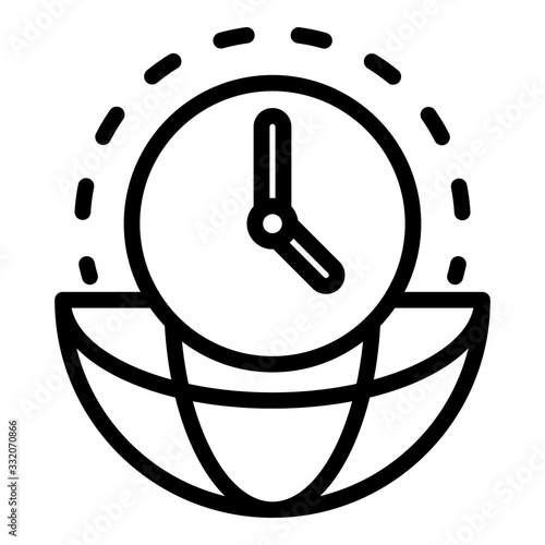 Clock and hemisphere icon. Outline clock and hemisphere vector icon for web design isolated on white background