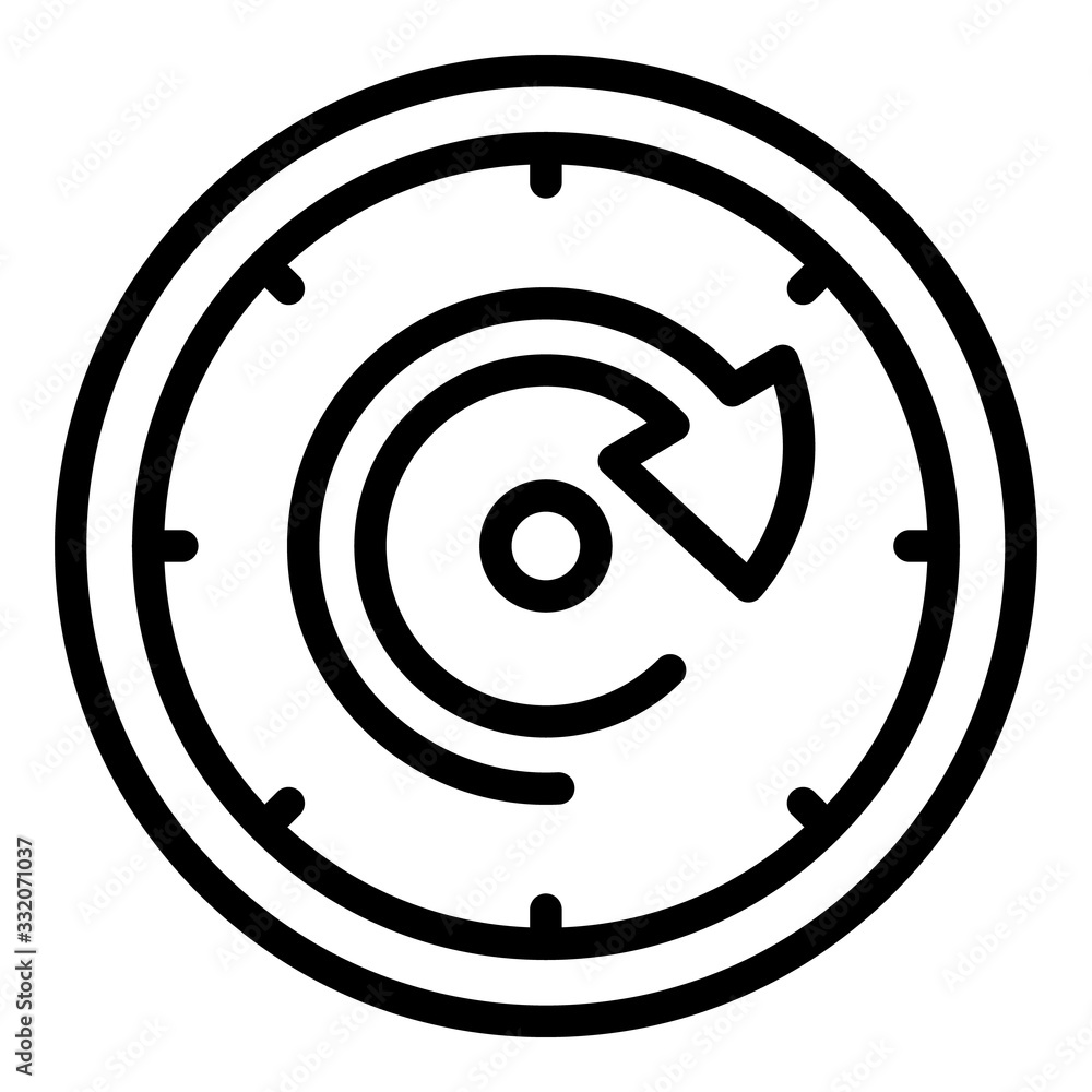 Clock and circular arrow icon. Outline clock and circular arrow vector icon for web design isolated on white background