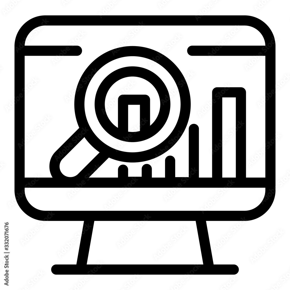 Magnifier on the monitor icon. Outline magnifier on the monitor vector icon for web design isolated on white background Magnifier on the monitor icon. Outline magnifier on the monitor vector icon for web design isolated on white background