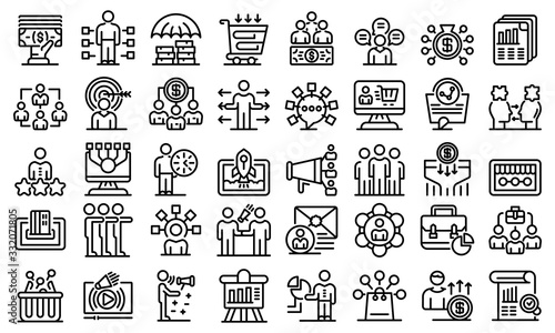 Affiliate marketing icons set. Outline set of affiliate marketing vector icons for web design isolated on white background