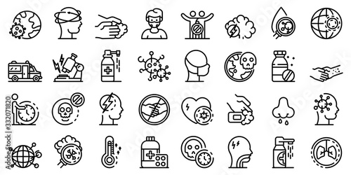 Coronavirus icons set. Outline set of coronavirus vector icons for web design isolated on white background