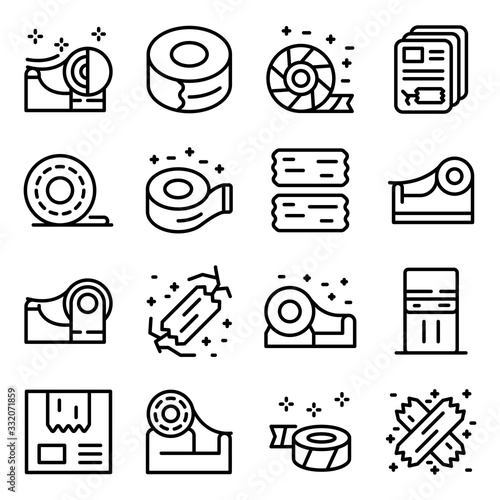 Scotch tape icons set. Outline set of scotch tape vector icons for web design isolated on white background