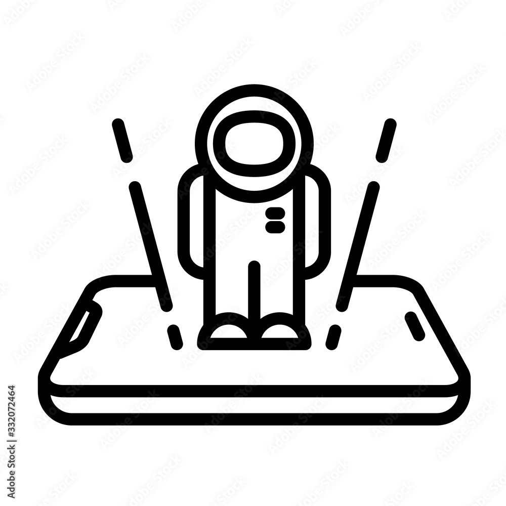 AR man hologram outline vector icon. Augmented reality smartphone illustration. VR and augmented reality line vector icon for web, mobile app, ui design. Future technology business concept AR man hologram outline vector icon. Augmented reality smartphone illustration. VR and augmented reality line vector icon for web, mobile app, ui design. Future technology business concept