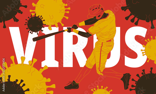 The illustration of  baseball player surrounded by a virus.