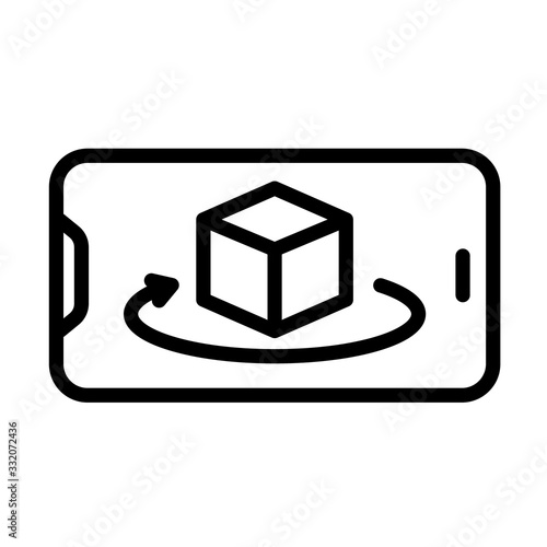 Augmented reality 360 object rotation on smartphone outline vector icon isolated on white. AR and VR line icon for web design, mobile apps, ui design and print. Futuristic technology concept