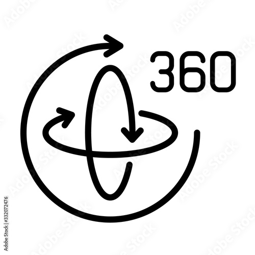 Augmented reality 360 rotation outline vector icon isolated on white background. AR and virtual reality line icon for web design, mobile apps, ui design and print. Futuristic technology concept