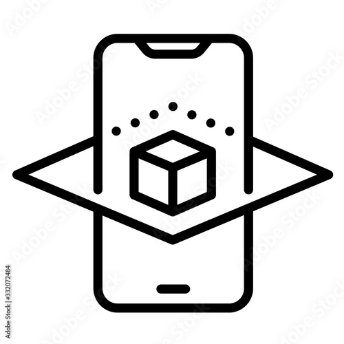 Augmented reality smartphone app outline vector icon isolated on white. AR and virtual reality linear icon for web design, mobile apps, ui design and print. Futuristic technology business concept