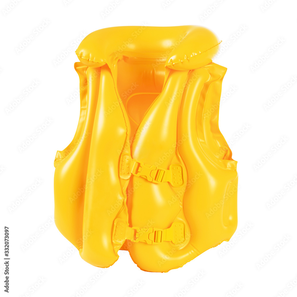 Yellow Lifejacket Isolated on White Background. Front View of
