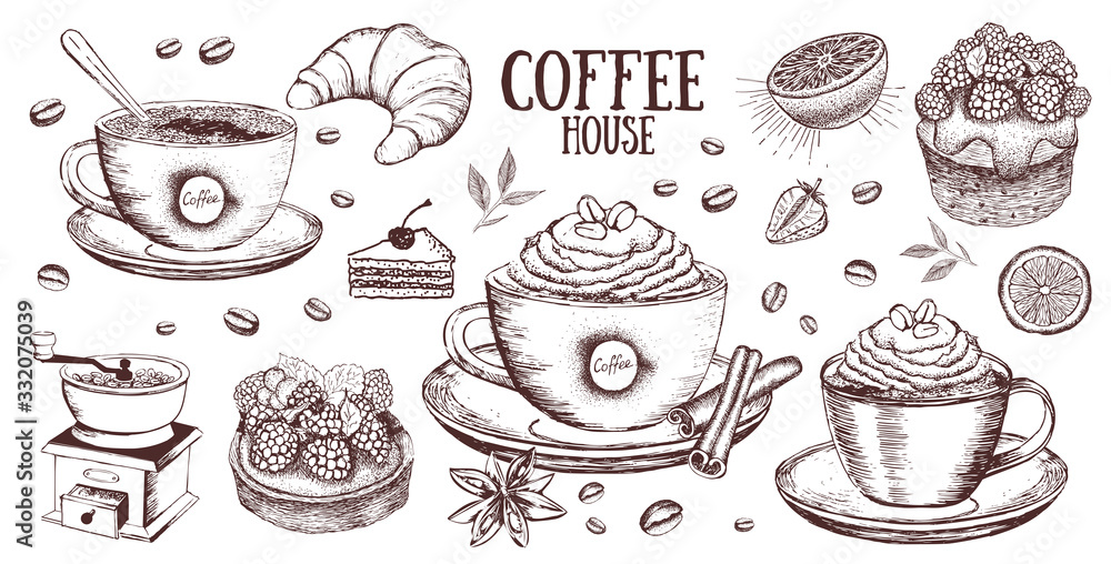 Menu Coffee house. Hand drawn illustration Menu Coffee house. Hand drawn illustration