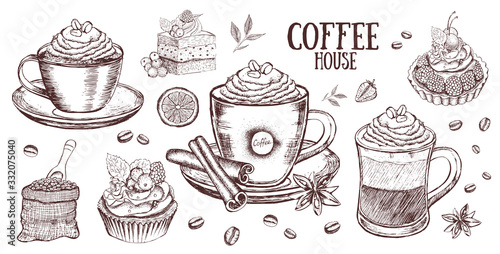 Menu Coffee house. Hand drawn illustration 