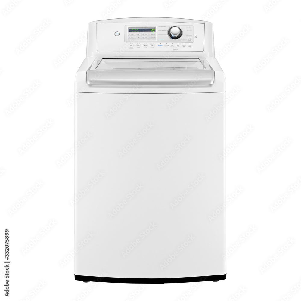 Top Load Washing Machine Isolated on White Background. Front View of