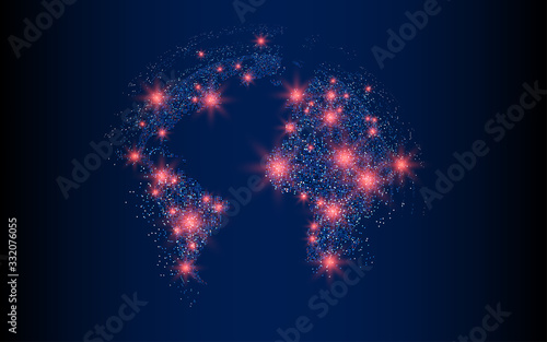 Vector world map illustration with red glowing points dotted land