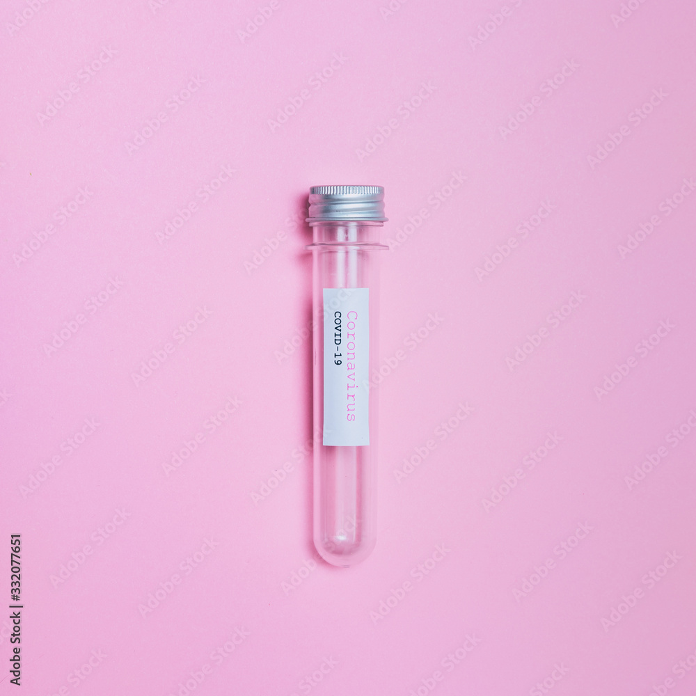 Minimal style of COVID-19 test and empty laboratory sample for diagnosis new Coronavirus infection on pink background. Pandemic creative concept. Minimal style of COVID-19 test and empty laboratory sample for diagnosis new Coronavirus infection on pink background. Pandemic creative concept.