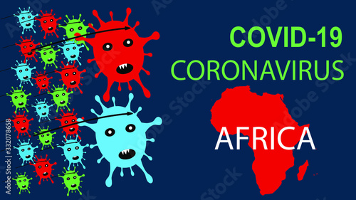 Creative concept of coronavirus attack and COVID-19 infection in Afrika. Vector illustration