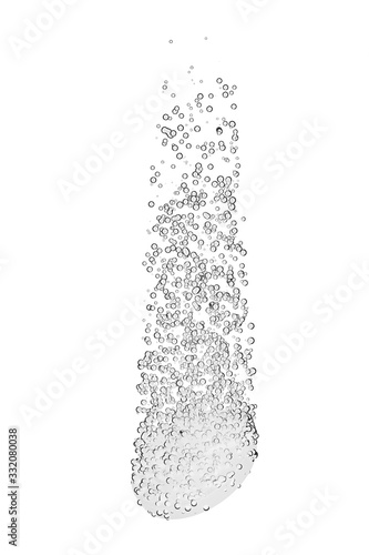 Photography Effervescent fizzy tablet dissolving with bubbles isolated on white background