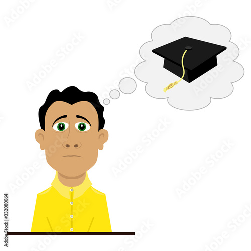 A person who dreams of higher education. Vector illustration on the topic of planning and ideas.