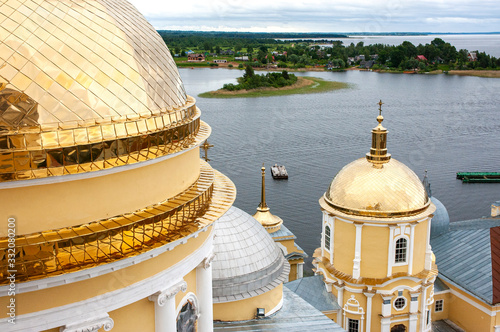 View from the bell tower to The Nilov Monastery and to The Lake Seliger, Stolobny Island, Tver Oblast, Russia photo