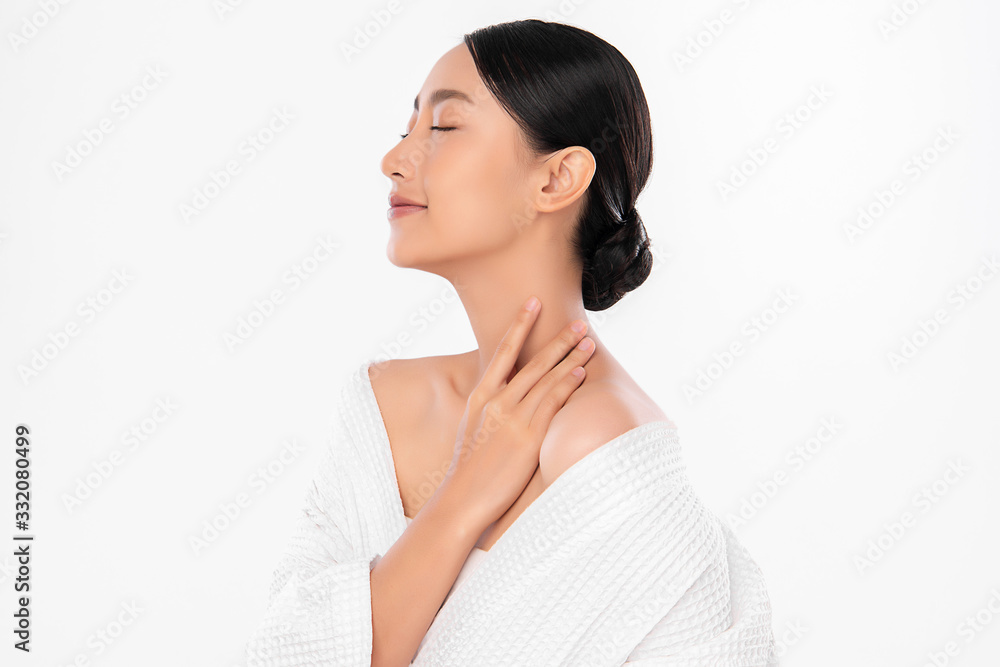 Beautiful Young Asian Woman with Clean Fresh Skin. Face care, Facial treatment, Cosmetology, beauty and healthy skin and cosmetic concept .woman beauty skin isolated on white background Beautiful Young Asian Woman with Clean Fresh Skin. Face care, Facial treatment, Cosmetology, beauty and healthy skin and cosmetic concept .woman beauty skin isolated on white background