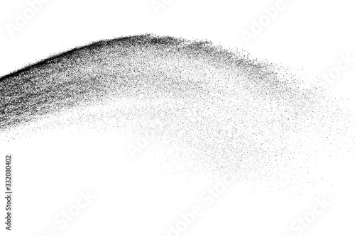 Black grainy wave texture isolated on white background. Dust overlay. Dark noise granules. Digitally generated image. Vector design elements. Illustration, Eps 10.