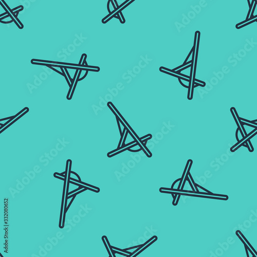 Black line Sunbed icon isolated seamless pattern on green background.  Vector Illustration