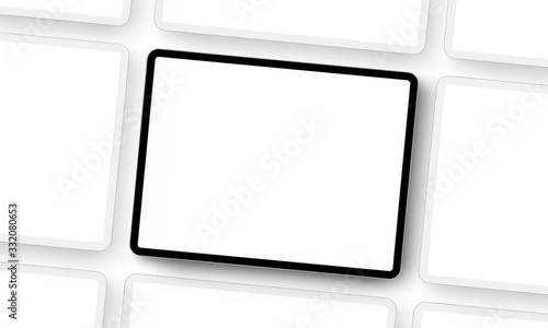 Wireframe tablet computers with blank screens. Mockup to showcasing mobile web-site design or screenshots apps. Vector illustration