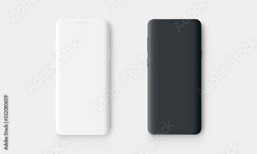 Clay mobile phones, white and black mockup isolated on white background. Vector illustration